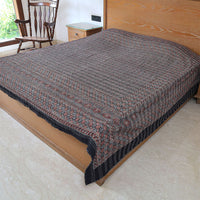 Ajrakh with Kantha Bedcover | Artisan-Made 100% Cotton Bedspread