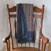 Ajrakh with Kantha Bedcover | Artisan-Made 100% Cotton Bedspread