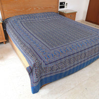 Ajrakh with Kantha Bedcover | Artisan-Made 100% Cotton Bedspread