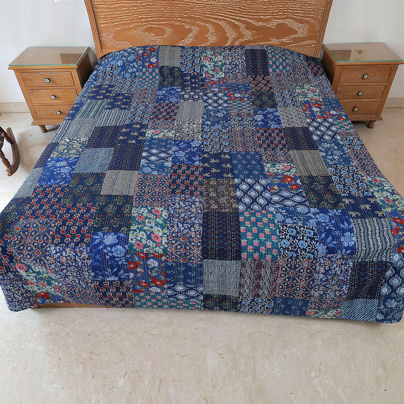 Handcrafted Block Print Bedcover with Patchwork | Artisan-Made 100% Cotton Bedspread