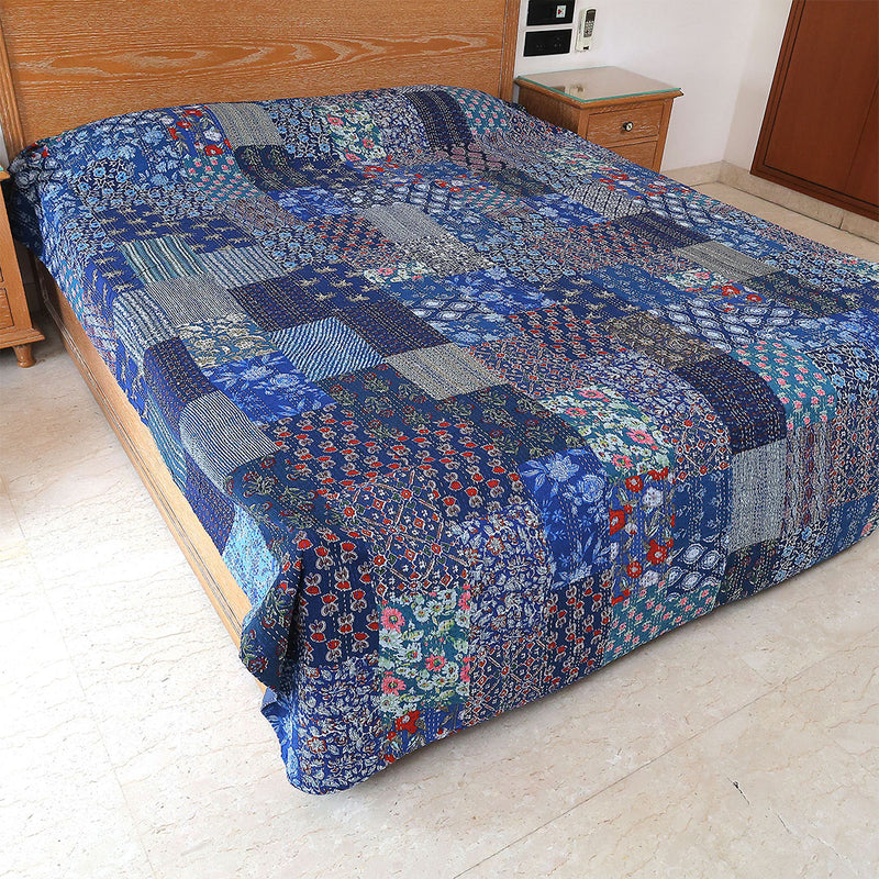 Handcrafted Block Print Bedcover with Patchwork | Artisan-Made 100% Cotton Bedspread