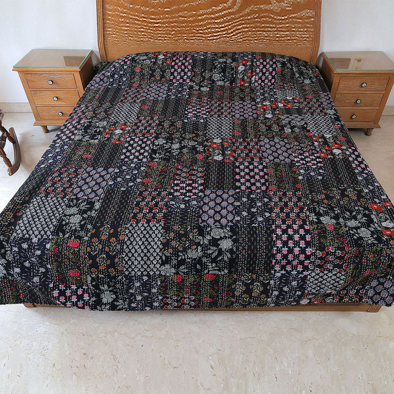 Handcrafted Block Print Bedcover with Patchwork | Artisan-Made 100% Cotton Bedspread