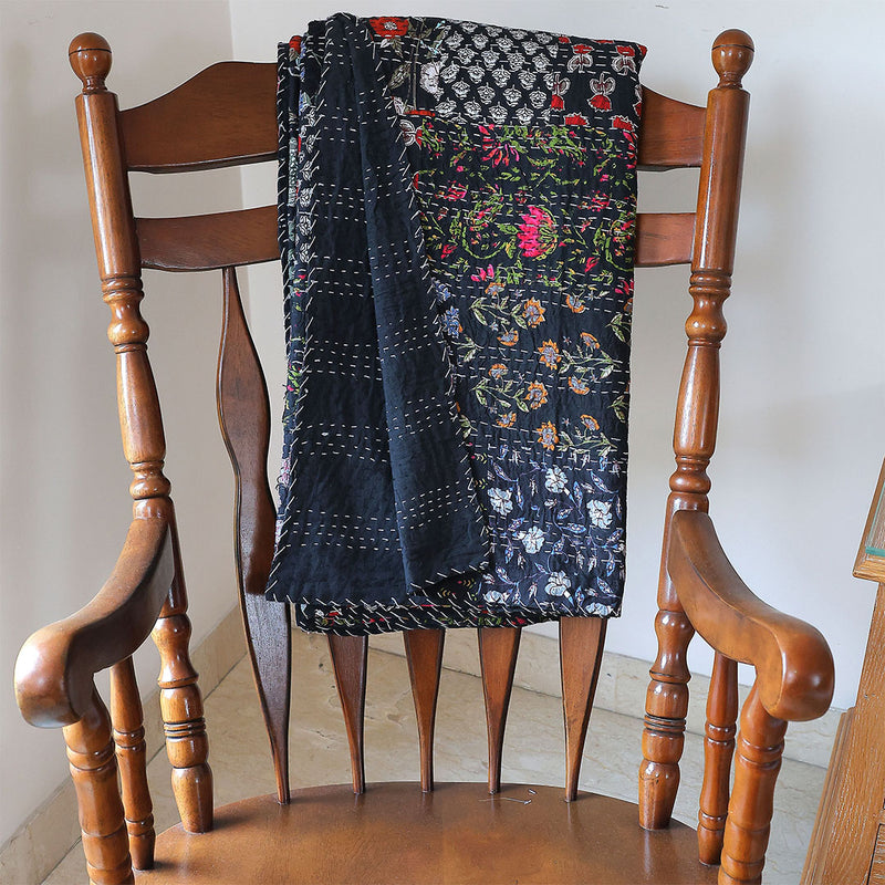 Handcrafted Block Print Bedcover with Patchwork | Artisan-Made 100% Cotton Bedspread