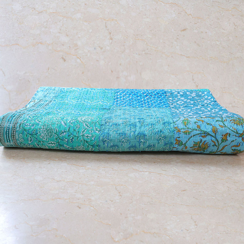 Handcrafted Block Print Bedcover with Patchwork | Artisan-Made 100% Cotton Bedspread