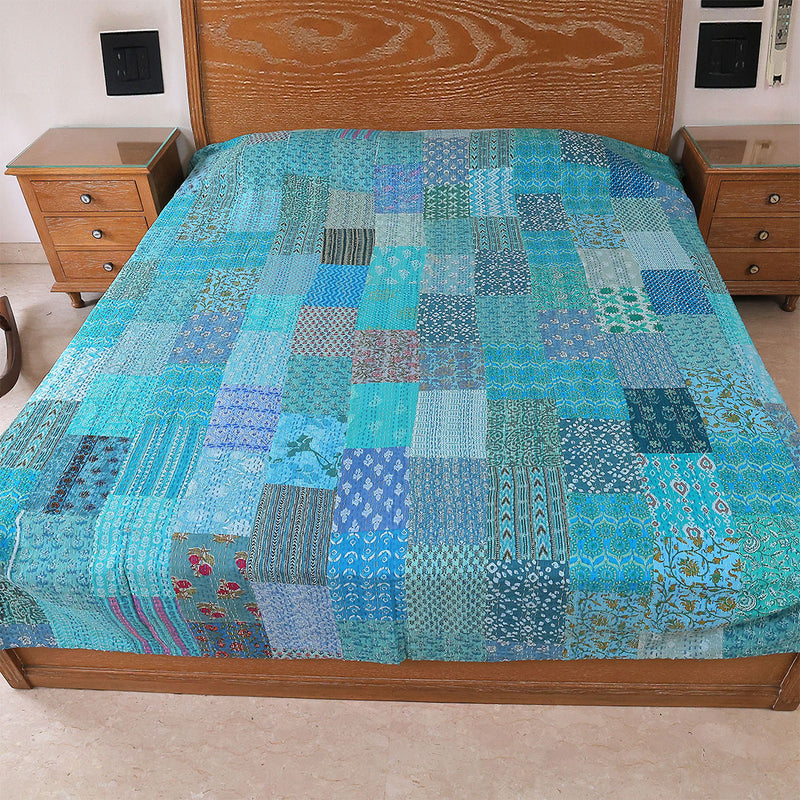 Handcrafted Block Print Bedcover with Patchwork | Artisan-Made 100% Cotton Bedspread