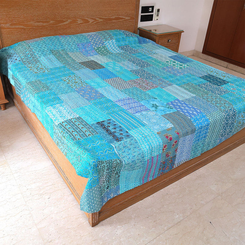 Handcrafted Block Print Bedcover with Patchwork | Artisan-Made 100% Cotton Bedspread