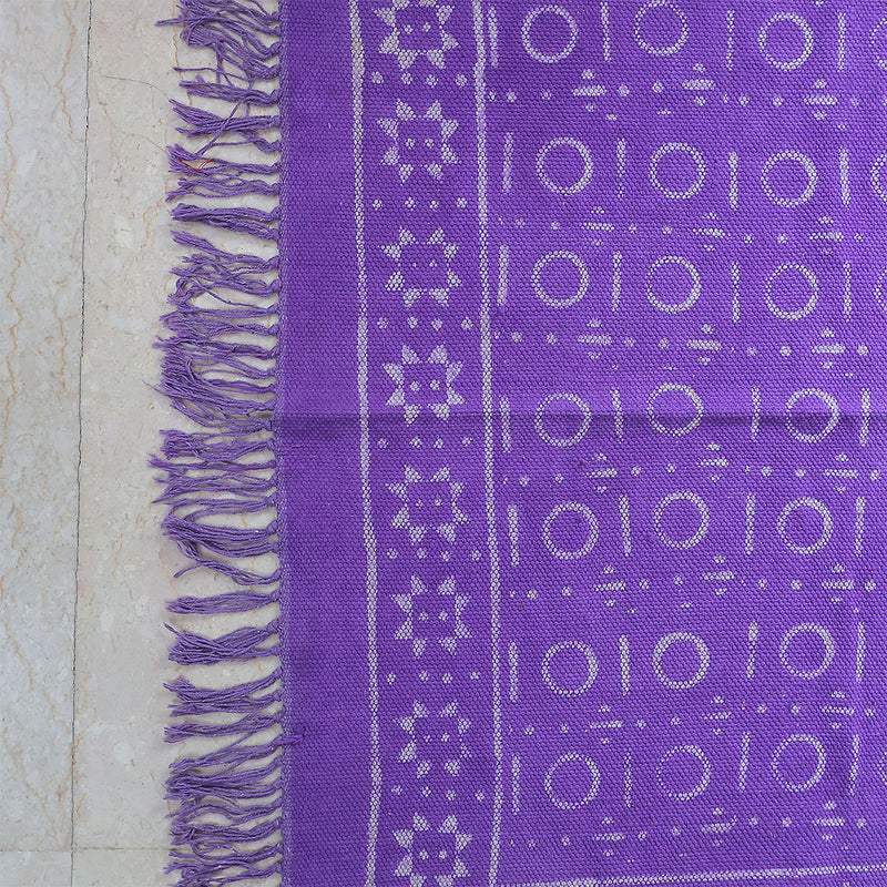 Lavender Dusk Handwoven Cotton Rug – Boho Fringe Accent
