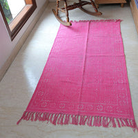 Blush Bloom Handwoven Cotton Rug – Soft Pink with Fringe Detailing