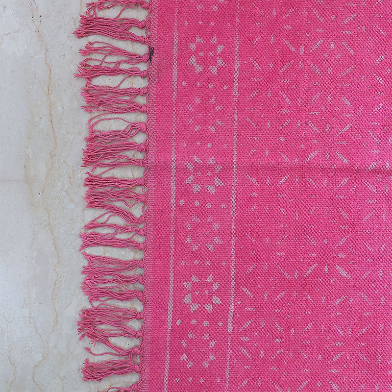 Blush Bloom Handwoven Cotton Rug – Soft Pink with Fringe Detailing