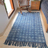 Indigo Bliss Hand Block Printed Cotton Rug with Tassel Edges