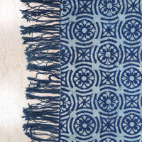 Indigo Bliss Hand Block Printed Cotton Rug with Tassel Edges