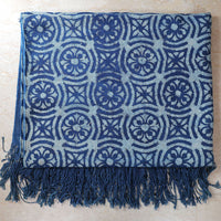 Indigo Bliss Hand Block Printed Cotton Rug with Tassel Edges