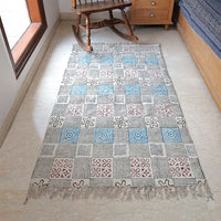 Geometric Floral Block Printed Cotton Dhurrie Rug | Handwoven Area Rug for Living Room & Home Decor