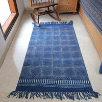 Indigo Blue Geometric Pattern Cotton| Handcrafted Cotton Area Rug for Home & Living Room Decor