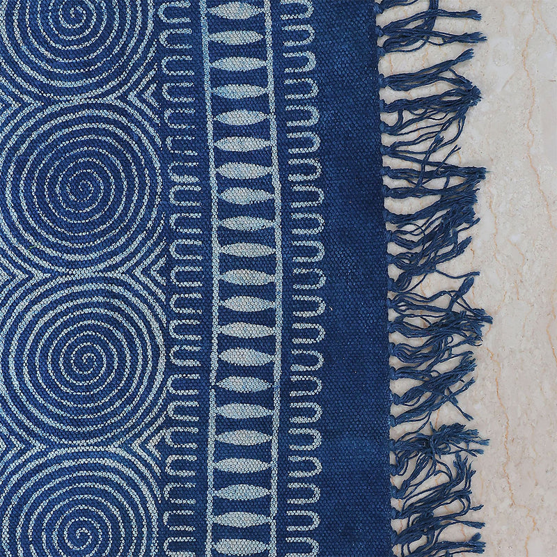 Indigo Blue Geometric Pattern Cotton| Handcrafted Cotton Area Rug for Home & Living Room Decor