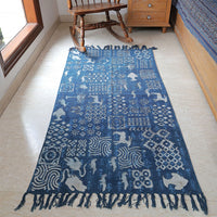 Indigo Tribal Handwoven Rug – Ethnic Motif Cotton rug with Fringe