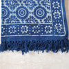Boho Style Blue Cotton Rug with Geometric Flower Patterns| Handcrafted Cotton Area Rug for Home & Living Room Decor