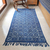 Boho Style Blue Cotton Rug with Geometric Flower Patterns| Handcrafted Cotton Area Rug for Home & Living Room Decor