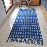 Indigo Bloom Buti Rug – Handwoven Cotton Mat with Floral Motifs