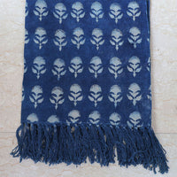 Indigo Bloom Buti Rug – Handwoven Cotton Mat with Floral Motifs