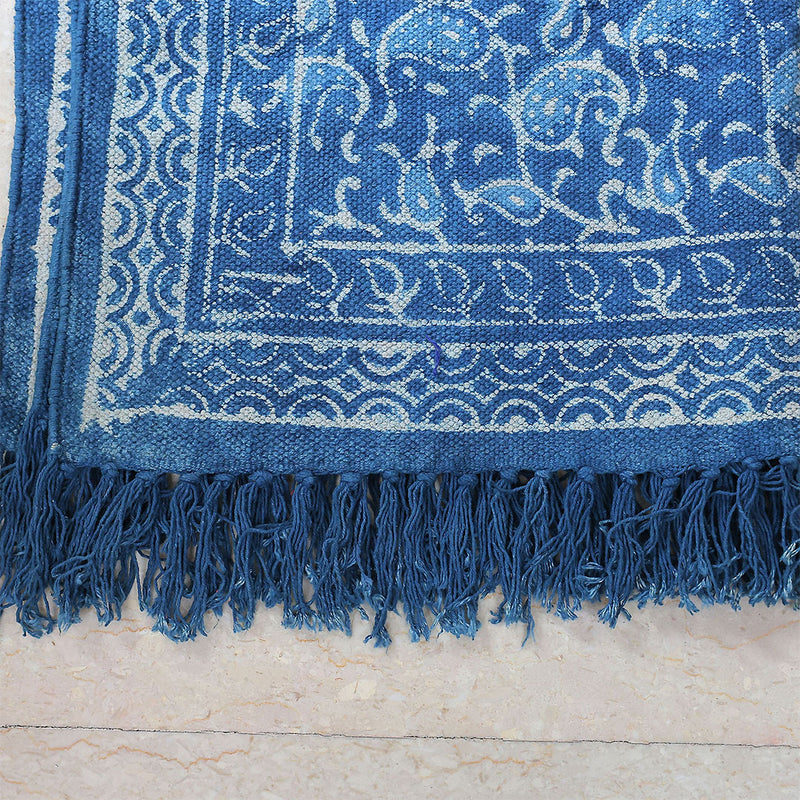 Indigo Paisley Handwoven Rug – Traditional Block Print Cotton rug