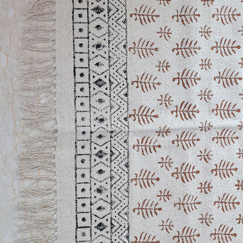 Tribal Earth Handwoven Rug – Natural Cotton with Geometric Border