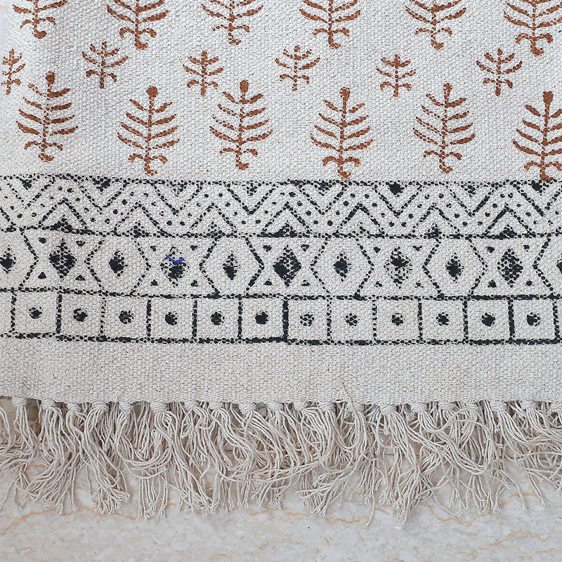 Tribal Earth Handwoven Rug – Natural Cotton with Geometric Border
