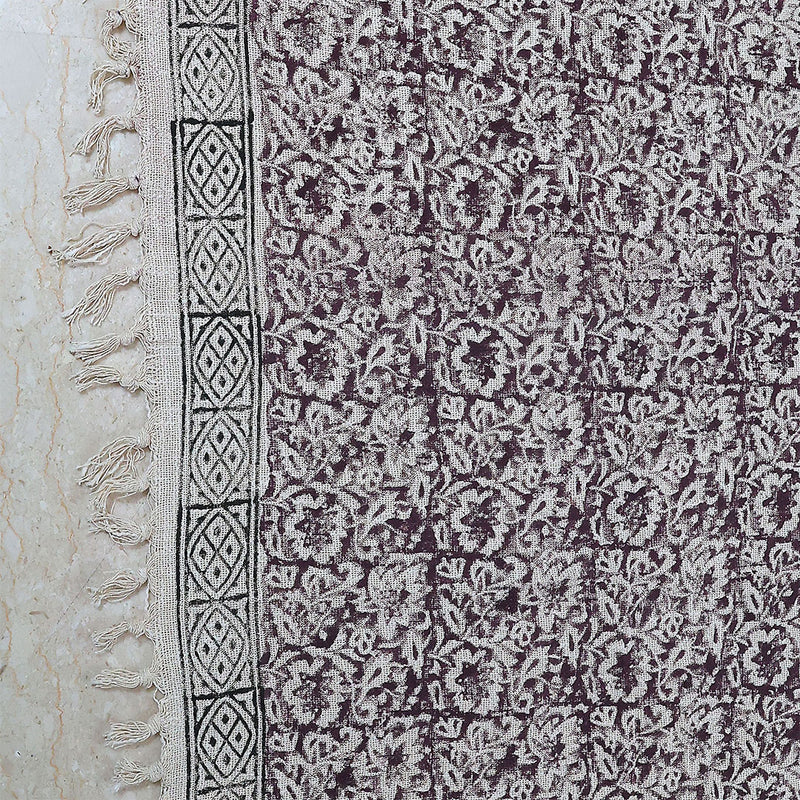 Handcrafted Floral Block Print Cotton Throw with Tassels | Perfect for Living Room and Bedroom Decor