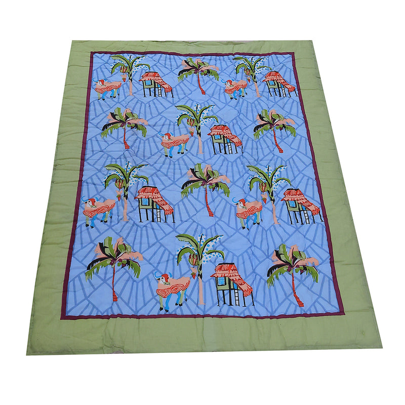 Handcrafted Kids Quilt with Traditional Block Print | Soft & Cozy Cotton Quilt for Babies & Toddlers
