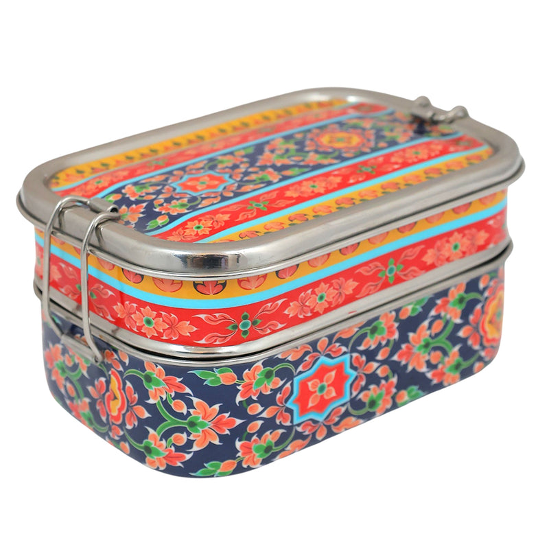 Eco-Friendly Ethnic Meenakari 2-Tier Steel Tiffin