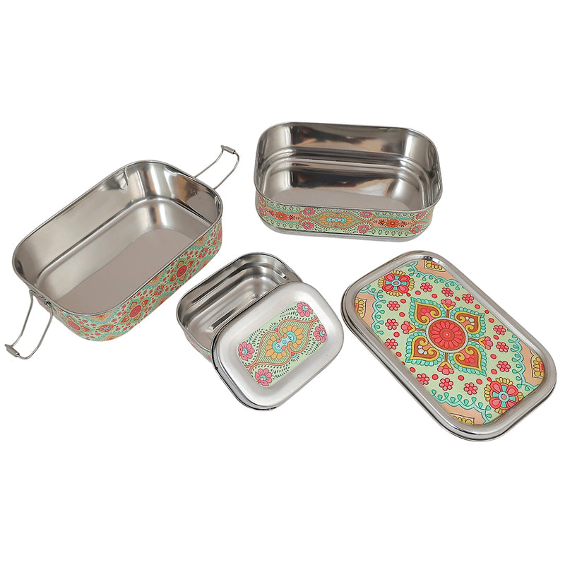 Eco-Friendly Ethnic Meenakari 2-Tier Steel Tiffin