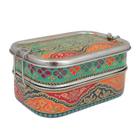 Eco-Friendly Ethnic Meenakari 2-Tier Steel Tiffin