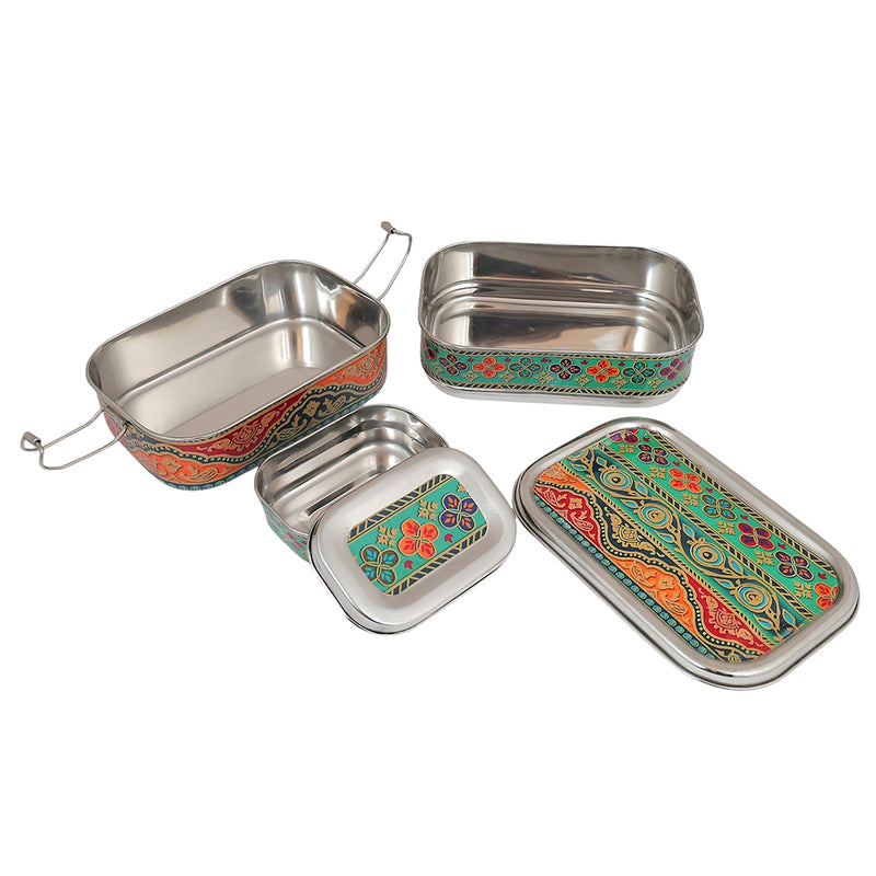 Eco-Friendly Ethnic Meenakari 2-Tier Steel Tiffin