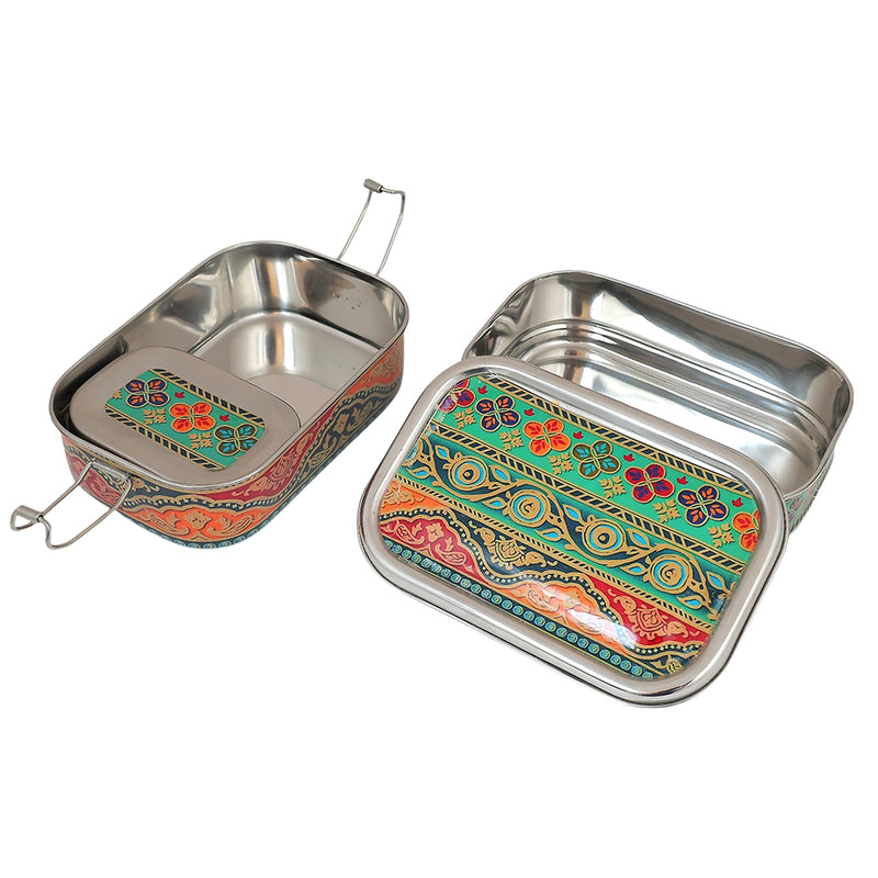 Eco-Friendly Ethnic Meenakari 2-Tier Steel Tiffin