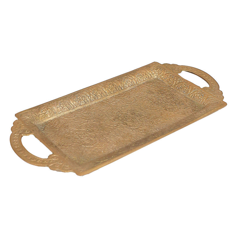 Handcrafted Brass Snack Tray with Intricate Carvings