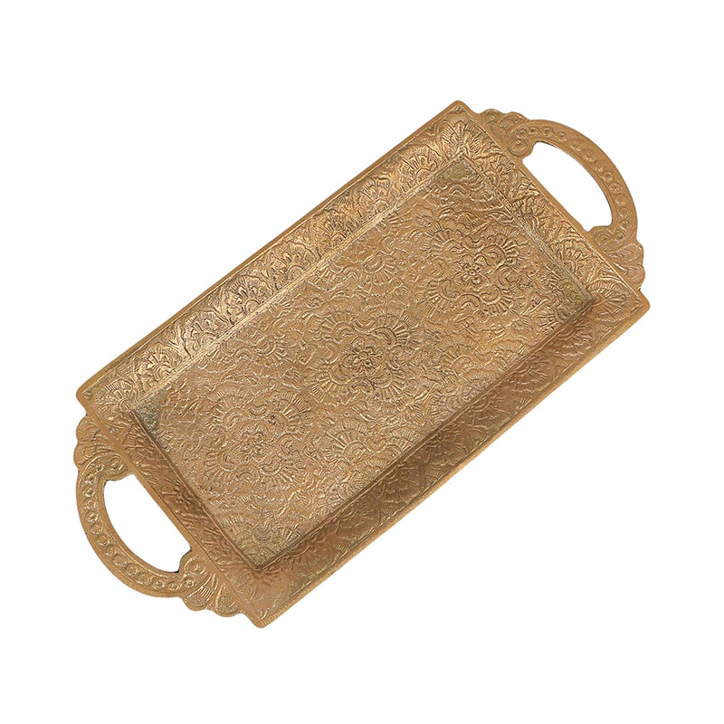 Handcrafted Brass Snack Tray with Intricate Carvings