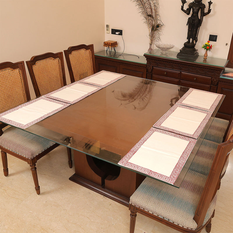 Rustic Charm Hand Block Printed Cotton Placemats – Set of 6