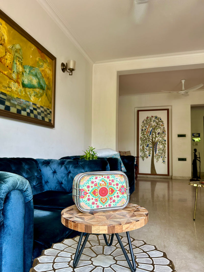 Ethnic Enamelware Steel Lunch Box – 2 Tier, Sustainable & Reusable