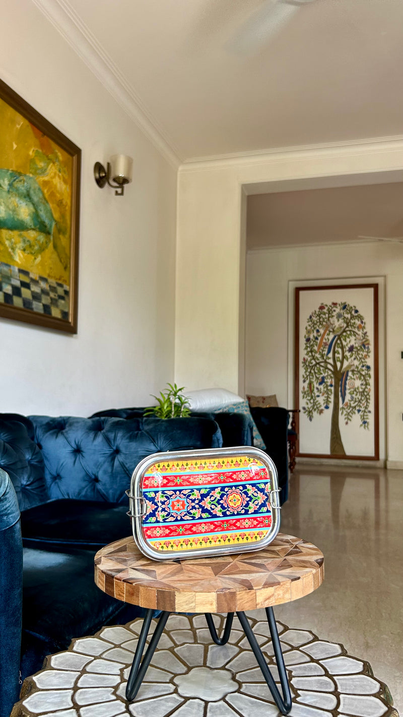 Ethnic Enamelware Steel Lunch Box – 2 Tier, Sustainable & Reusable