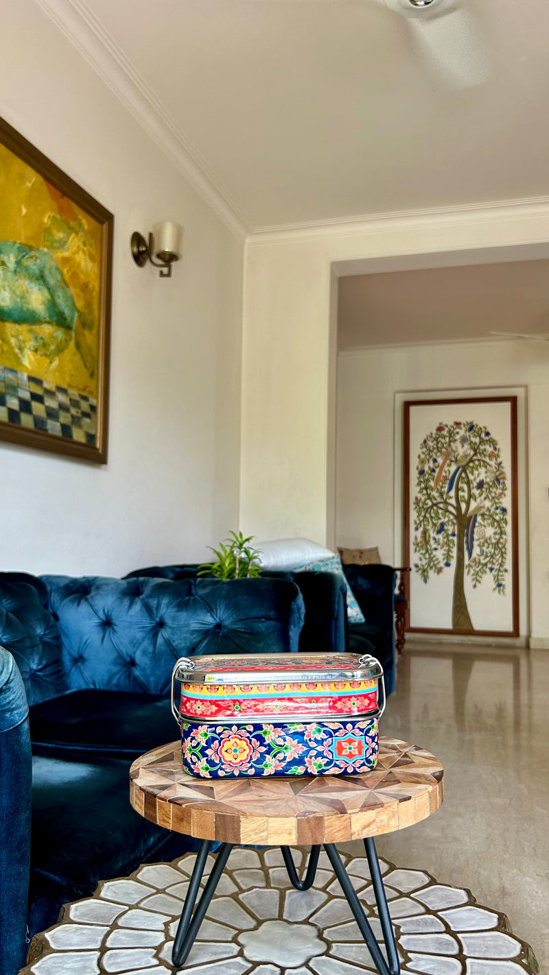 Ethnic Enamelware Steel Lunch Box – 2 Tier, Sustainable & Reusable
