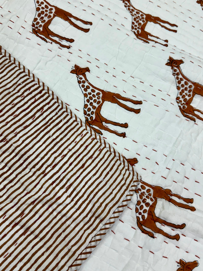 Handcrafted Kids Quilt with Traditional Block Print | Soft & Cozy Cotton Quilt for Babies & Toddlers