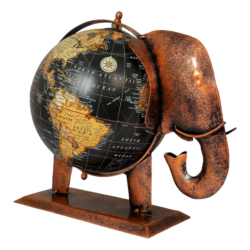 Decorative Metal Globe Elephant Table Ornament Big | Unique Home / Office Accent