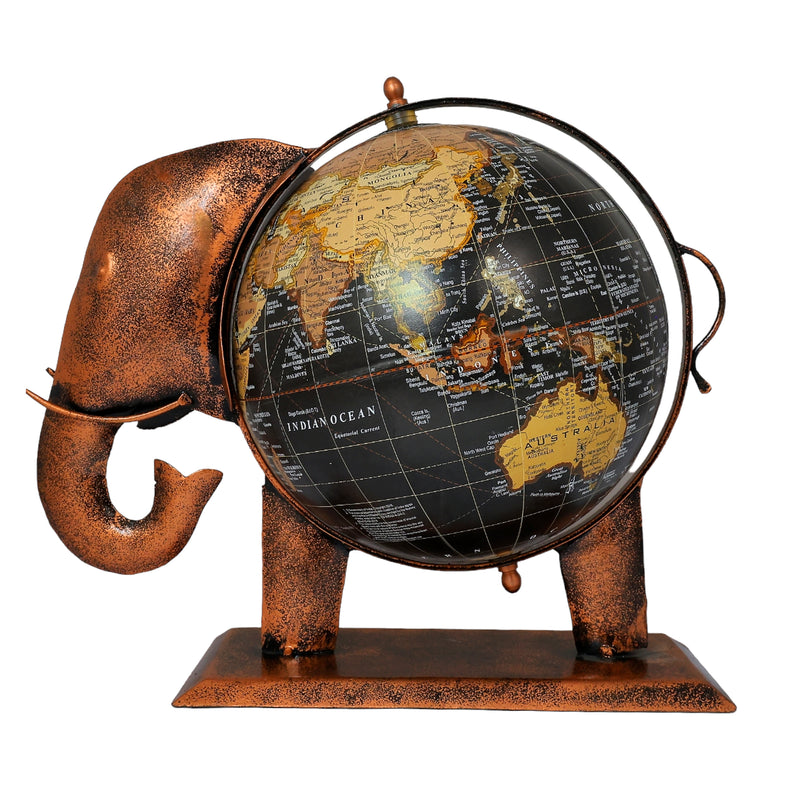 Decorative Metal Globe Elephant Table Ornament Big | Unique Home / Office Accent