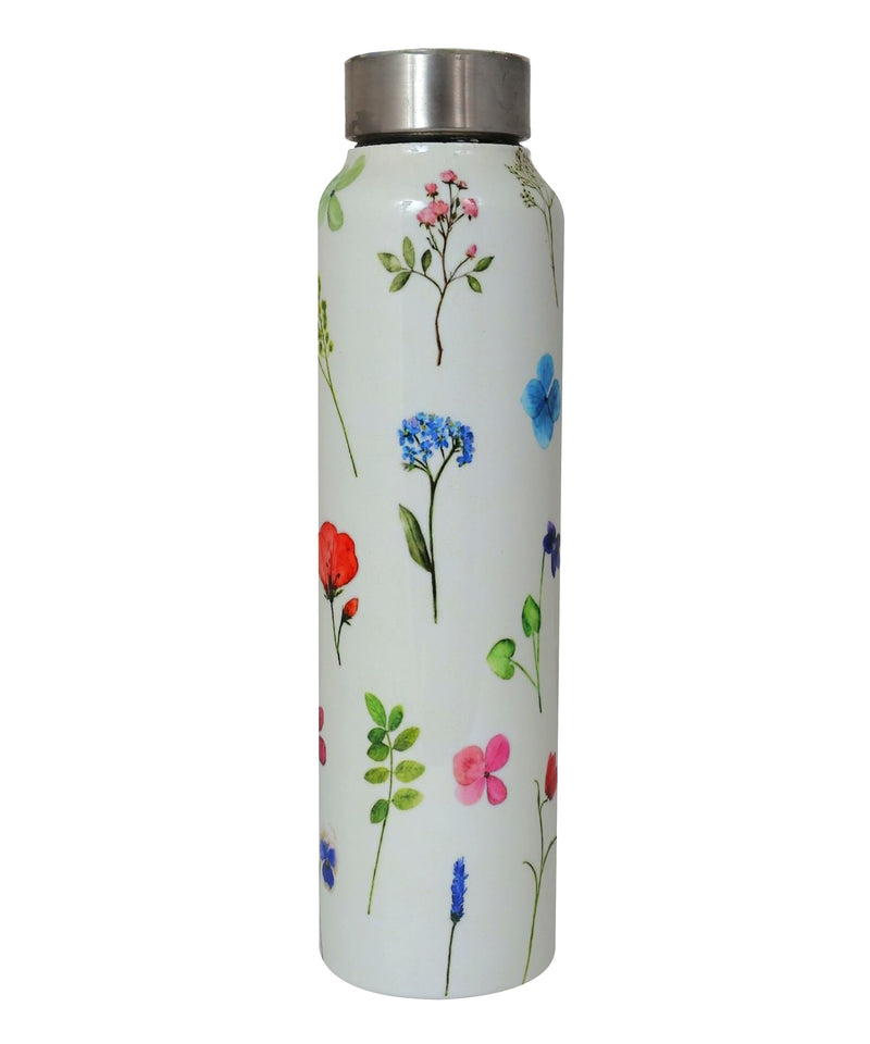 Handcrafted Eco-Friendly Meenakari Stainless Steel Bottle(1L)-White Floral