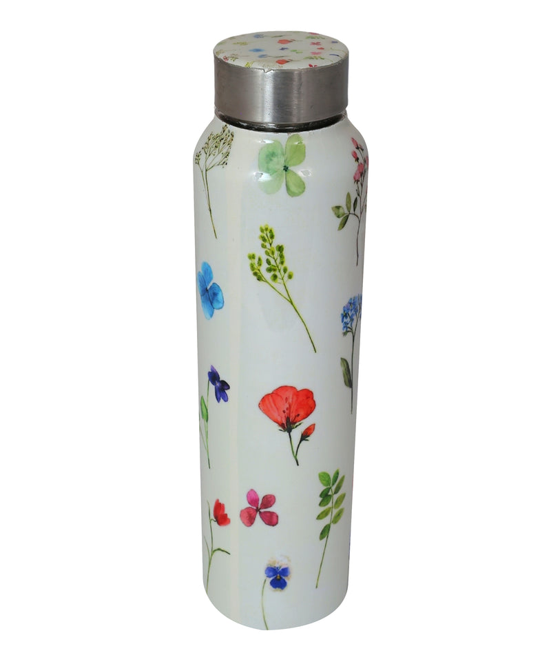 Handcrafted Eco-Friendly Meenakari Stainless Steel Bottle(1L)-White Floral
