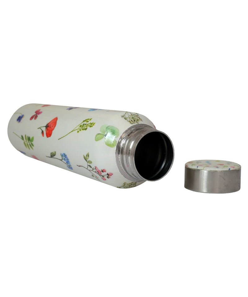 Handcrafted Eco-Friendly Meenakari Stainless Steel Bottle(1L)-White Floral