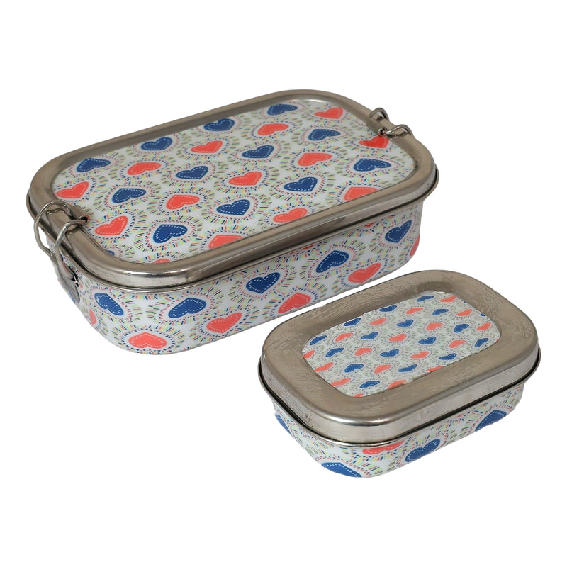 Heart Print Eco-Friendly Meenakari Steel Tiffin Box – Stylish & Durable