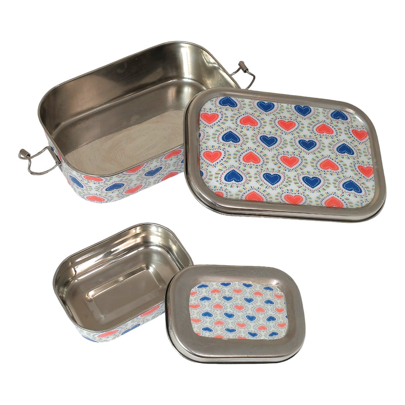 Heart Print Eco-Friendly Meenakari Steel Tiffin Box – Stylish & Durable