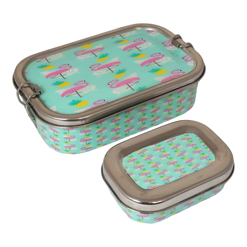 Flamingo Print Eco-Friendly Meenakari Steel Tiffin Box – Stylish & Durable