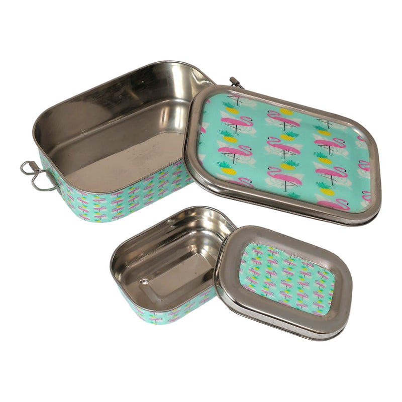 Flamingo Print Eco-Friendly Meenakari Steel Tiffin Box – Stylish & Durable